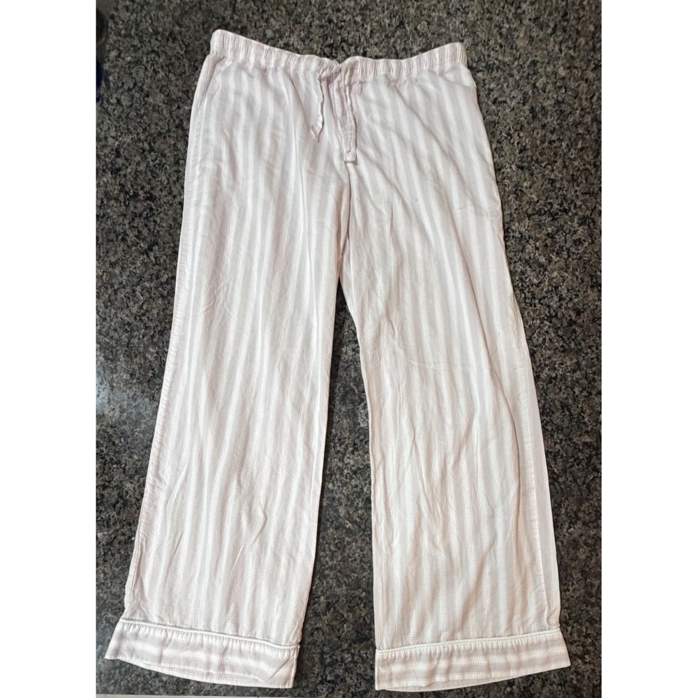 Victorias Secret Pink White Striped Cotton Pajama Pants Large Drawstring Sleep